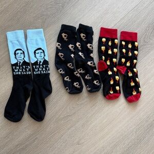 Men's Fun Patterned Socks Set - Black, Blue, Red